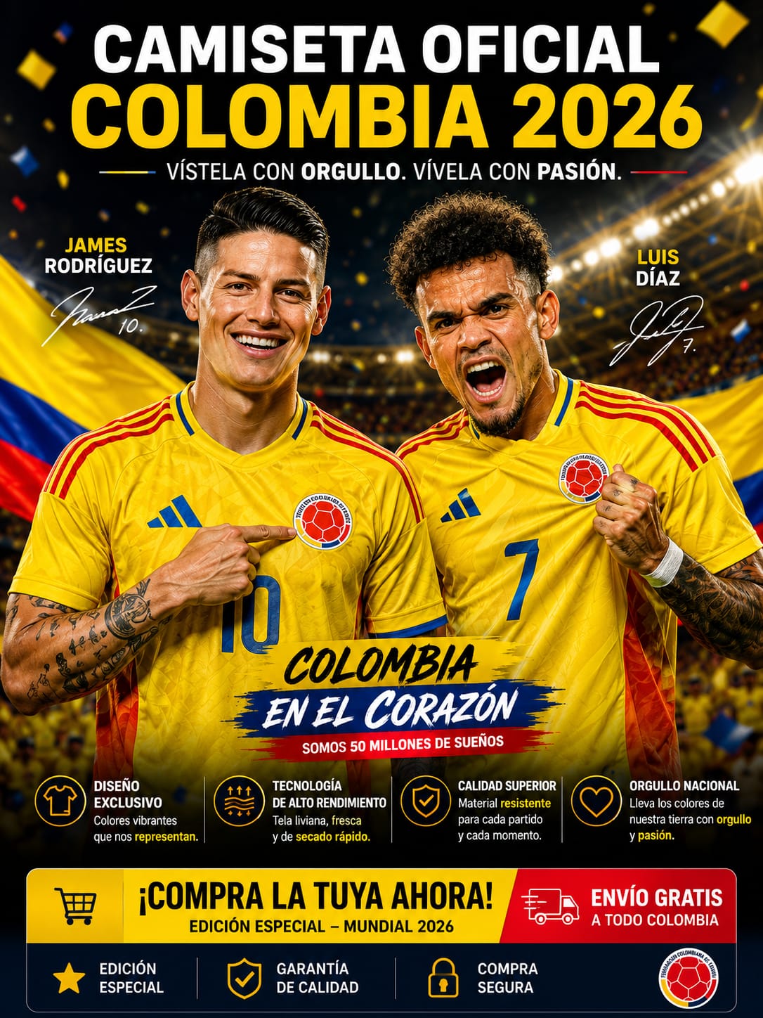 🔥 CAMISETA  OFICIAL DE SELECCION COLOMBIA 2026